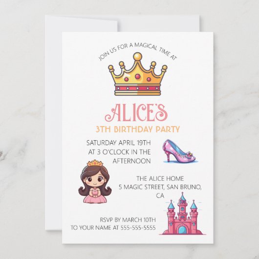 Invitation Princess Castle Crystal Chaussures Anniversaire In (Devant)