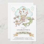 Invitation Princess Castle Dragon Gir1's st Birthday (Devant / Derrière)