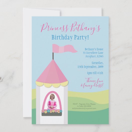 Invitation Princess Castle Girly Fête d'anniversaire Invitati (Dos)