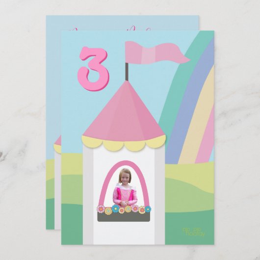 Invitation Princess Castle Girly Fête d'anniversaire Invitati (Devant / Derrière)