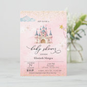 Invitation Princess Castle Gold Dust Pink Baby Shower (Debout devant)