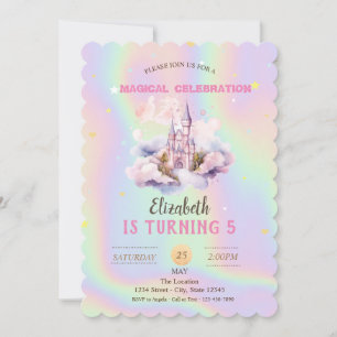Invitation Princess Castle Nuages Holographique Anniversaire