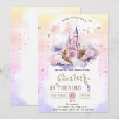 Invitation Princess Castle Nuds, Stars Pastel Anniversaire (Devant / Derrière)