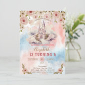 Invitation Princess Castle Watercolor Flowers Splash Annivers (Debout devant)