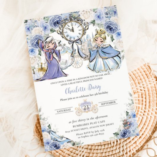 Invitation Princess Cinderella Fairytale Blue Floral Annivers