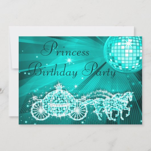 Invitation Princess Coach, Chevaux & Disco Ball Anniversaire (Devant)