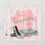 Invitation Princess Coral et Grey Quinceanera (Devant / Derrière)