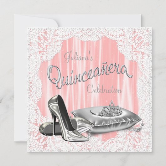 Invitation Princess Coral et Grey Quinceanera (Devant)