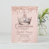 Invitation Princess Crown Castle Rose Gold Drives Quinceañera (Debout devant)