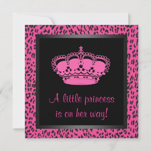Invitation Princess Crown Chaud Leopard Baby Girl Douche (Devant)