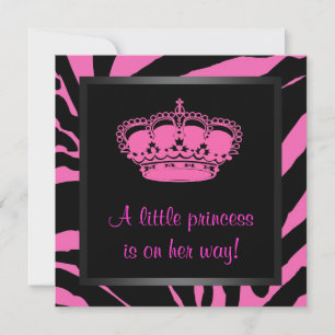 Invitation Princess Crown Hot rose Zebra Baby Girl Douche
