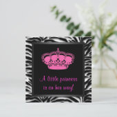 Invitation Princess Crown Hot rose Zebra Baby Girl Douche (Debout devant)