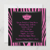 Invitation Princess Crown Hot rose Zebra Baby Girl Douche (Dos)