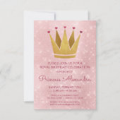 Invitation Princess Crown Pink - Rose Gold Anniversaire (Devant)
