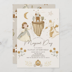 Invitation Princess & Dragon Boho Fairytale Girl 1er annivers