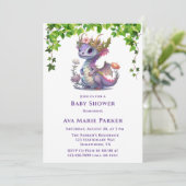 Invitation Princess Dragon Florals Baby shower fille (Debout devant)