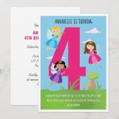 Invitation Princess Fairy Girl's 4th Birthday Party (Devant / Derrière)