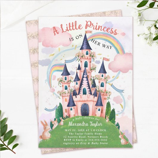 Invitation Princess Fairytale Castle Bunny Baby Girl Douche