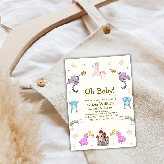 Invitation Princess Fairytale Dragon Unicorn Baby shower