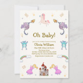 Invitation Princess Fairytale Dragon Unicorn Baby shower (Devant)