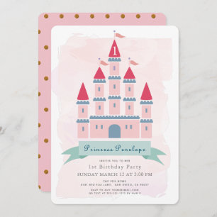 Invitation Princess Girl 1er anniversaire du château rose