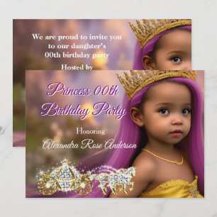 Invitation Princess Girls Anniversaire de fête Carriple or vi