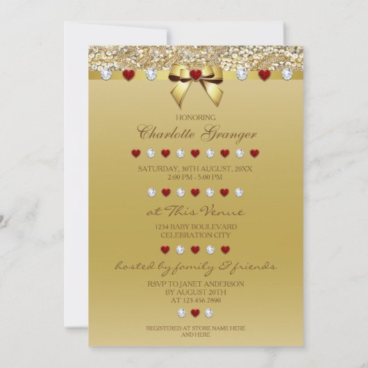 Invitation Princess Gold Sequins and Bow (Dos)
