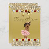 Invitation Princess Gold Sequins and Bow (Devant / Derrière)