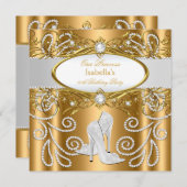 Invitation Princess Gold White Pearl Diamond talons hauts (Devant / Derrière)