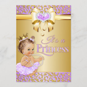 Invitation Princess Lilac & Gold Diamonds Coeur Vintage bébé