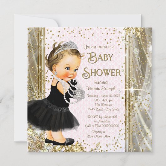 Invitation Princess Little Lady Pink Gold Girl Baby shower (Devant)