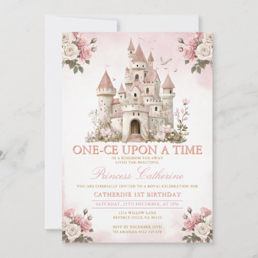 Invitation Princess ONE-CE Upon a time 1st birthday Castle (Devant)