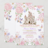 Invitation Princess ONE-CE Upon a time birthday Castle Floral (Devant / Derrière)