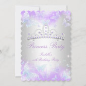 Invitation Princess Party Purple Turquoise Bleu Tiara Papillo (Devant)