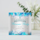 Invitation Princess Party rose Turquoise Bleu Tiara Papillon (Debout devant)