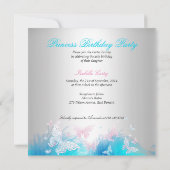 Invitation Princess Party rose Turquoise Bleu Tiara Papillon (Dos)