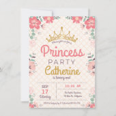 Invitation Princess Party sur Floral Arrière - plan. (Devant)