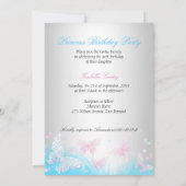 Invitation Princess Party Turquoise Bleu Tiara Papillon rose (Dos)