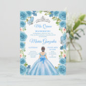 Invitation Princess Pastel Blue Roses & Butterfly Mis Quince (Debout devant)