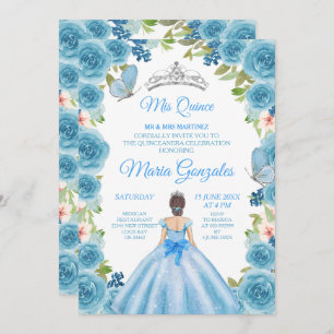 Invitation Princess Pastel Blue Roses & Butterfly Mis Quince