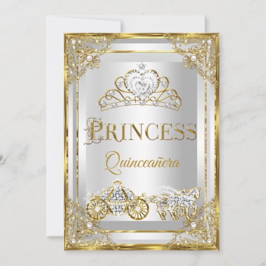 Invitation Princess Pearl Gold Quinceanera (Devant)