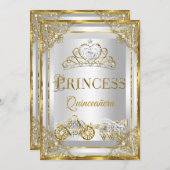 Invitation Princess Pearl Gold Quinceanera (Devant / Derrière)