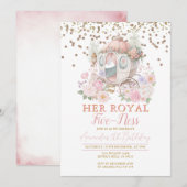 Invitation Princess Pink Birthday Blush Floral Carriage (Devant / Derrière)