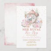 Invitation Princess Pink Birthday Blush Floral Carriage (Devant / Derrière)