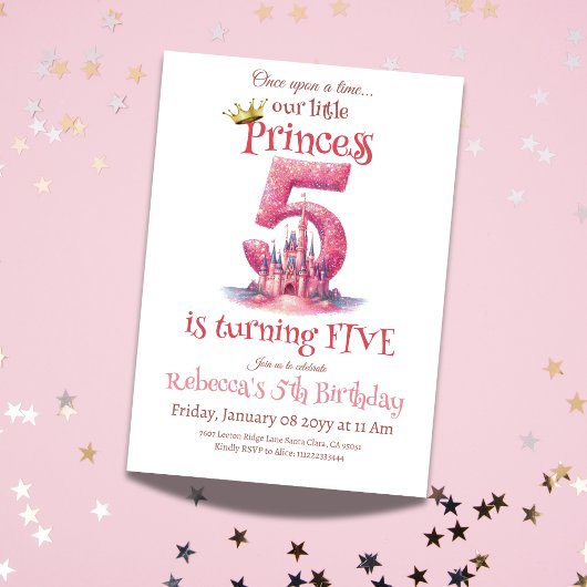 Invitation Princess Pink Castle Girl 5e anniversaire