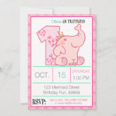 Invitation Princess Pink Elephant 1er Anniversaire (Devant)