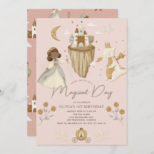 Invitation Princess Pink Fairytale Dark Skin 1er anniversaire