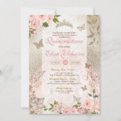 Invitation Princess Pink Gold Rose Butterfly Glam Quinceanera (Devant)