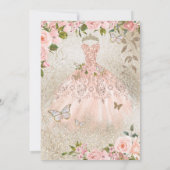 Invitation Princess Pink Gold Rose Butterfly Glam Quinceanera (Dos)
