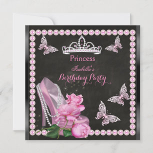 Invitation Princess Pink High Heel Rose Pearl Chalkboard